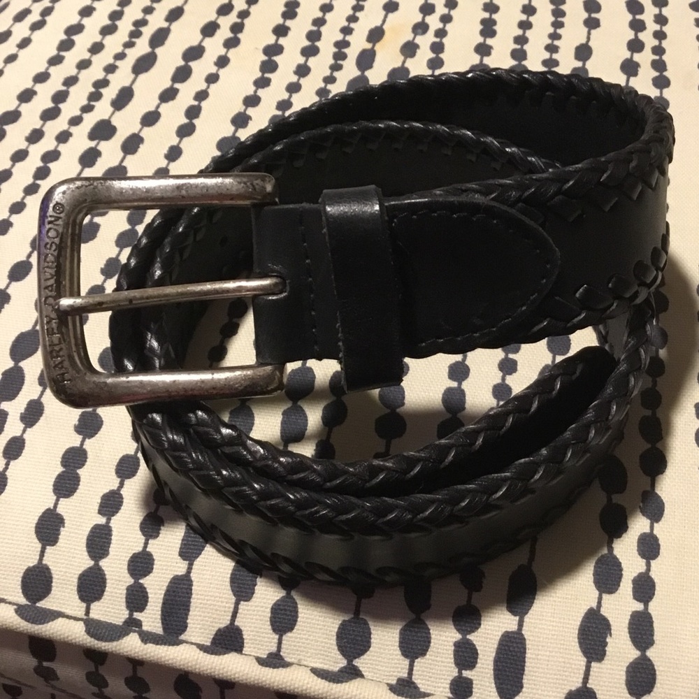 Vintage Harley-Davidson Belt, black leather, braided edges, size 30